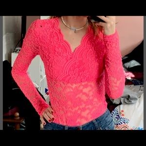 Charlotte Russe Pink Lace Body Suit